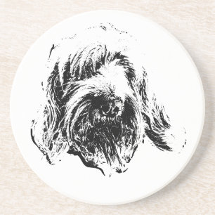 Spinone Dog Coaster – Black & White Ink Headshot
