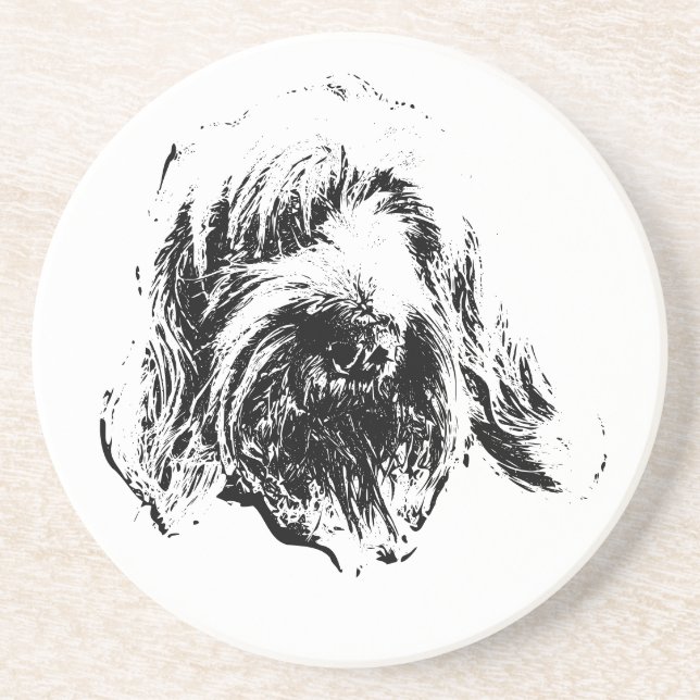 Spinone Dog Coaster – Black & White Ink Headshot (Front)