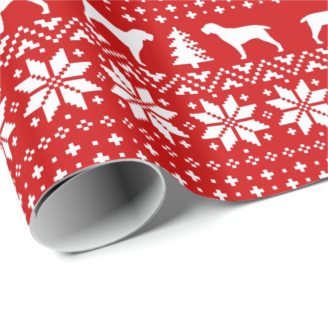Spinone Italiano Dog Silhouettes Christmas Red Wrapping Paper (Roll Corner)
