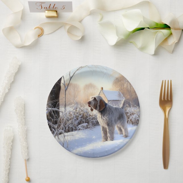 Spinone Italiano Let It Snow Christmas Paper Plate (Wedding)
