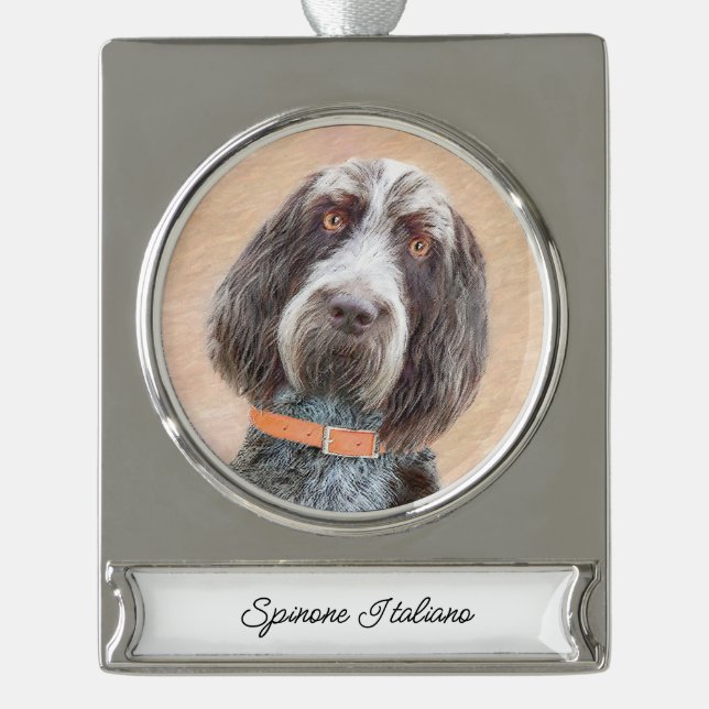 Spinone Italiano Painting - Cute Original Dog Art  Silver Plated Banner Ornament (Front)
