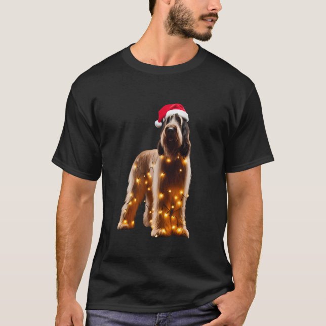 Spinone Italiano Santa Hat Christmas Lights Dog Ow T-Shirt (Front)