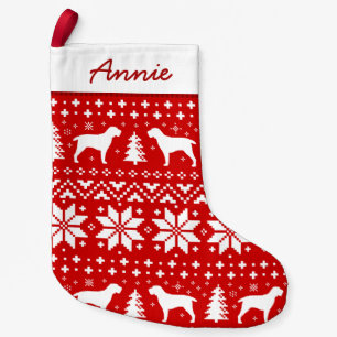 Spinone Italiano Silhouettes Red and White Pattern Small Christmas Stocking