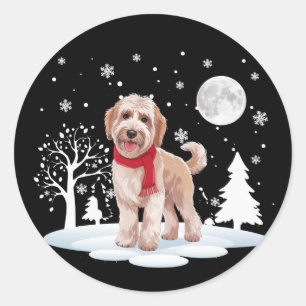 Spinone Italiano Under Moonlight Snow Christmas  Classic Round Sticker