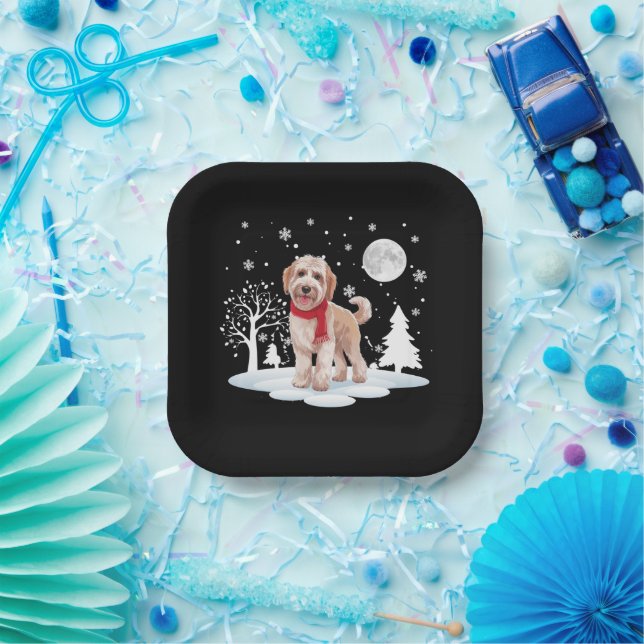 Spinone Italiano Under Moonlight Snow Christmas  Paper Plate (Party)