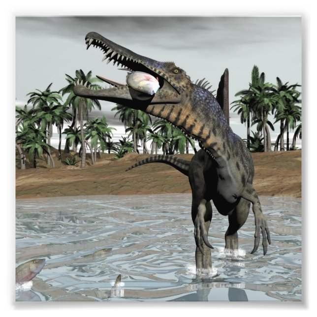 Spinosaurus dinosaur eating fish - 3D render Photo Print (Front)