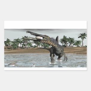 Spinosaurus dinosaur eating fish - 3D render Rectangular Sticker