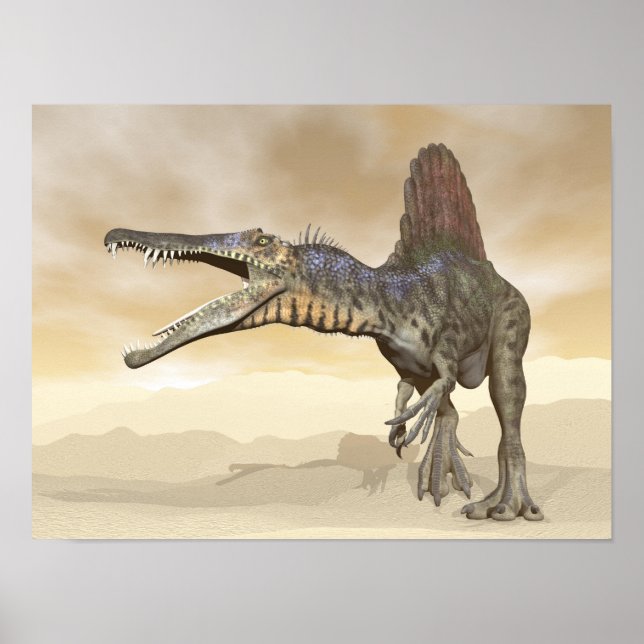 Spinosaurus dinosaur in the desert - 3D render Poster (Front)