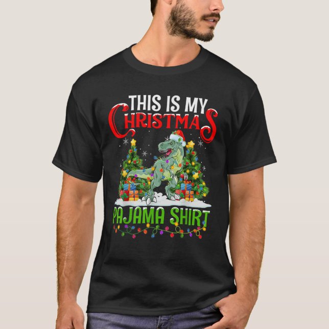 Spinosaurus Dinosaur Xmas Lights This Is My Christ T-Shirt (Front)