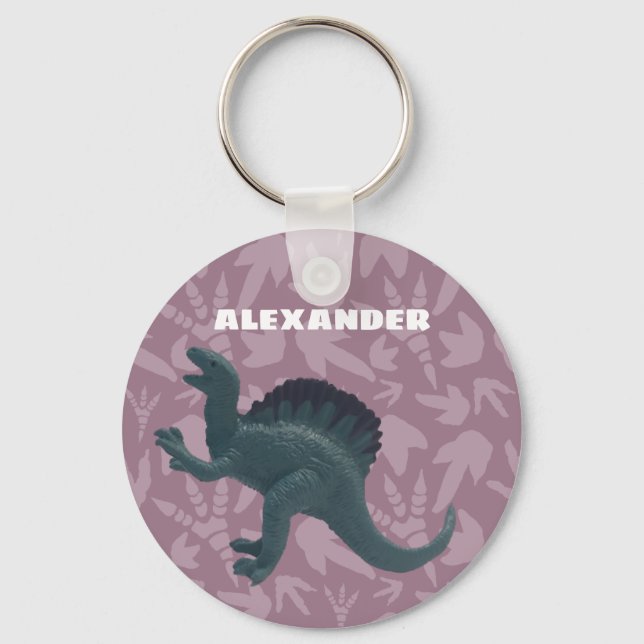 Spinosaurus Toy Dinosaur Teal and Purple Key Ring (Front)