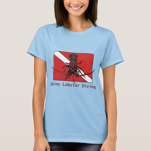 Spiny Lobster Diving with Diver Down Flag URM T-Shirt (Front)