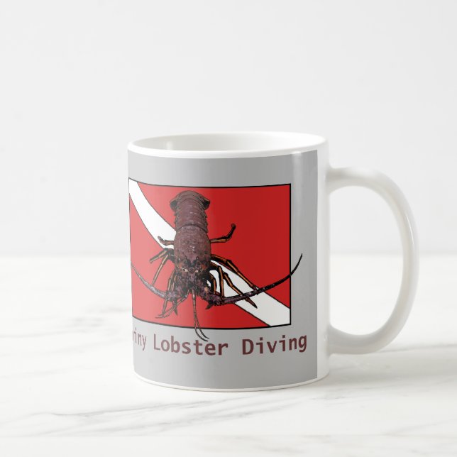 Spiny Lobster Diving with Red Diver Down Flag URM Coffee Mug (Right)