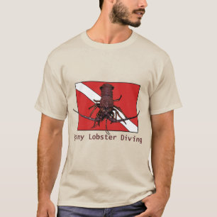 Spiny Lobster Diving with Red Diver Down Flag URM T-Shirt