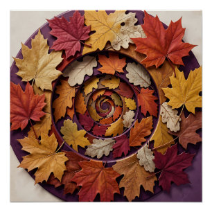 Spiral Autumn Leaves Circular Fall Foliage Poster