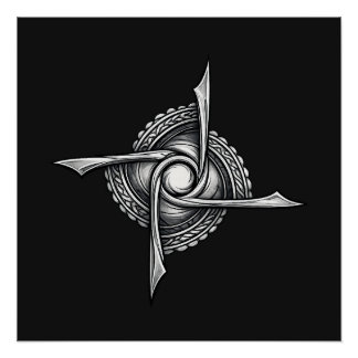 Spiral Blade Sigil – Abstract Rotational Symbol Poster