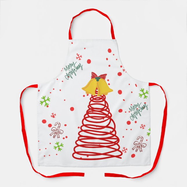 Spiral Christmas Tree and Bells Design Apron (Front)
