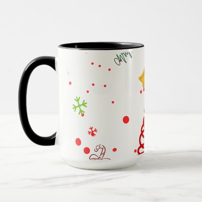 Spiral Christmas Tree and Bells Design Mug (Left)