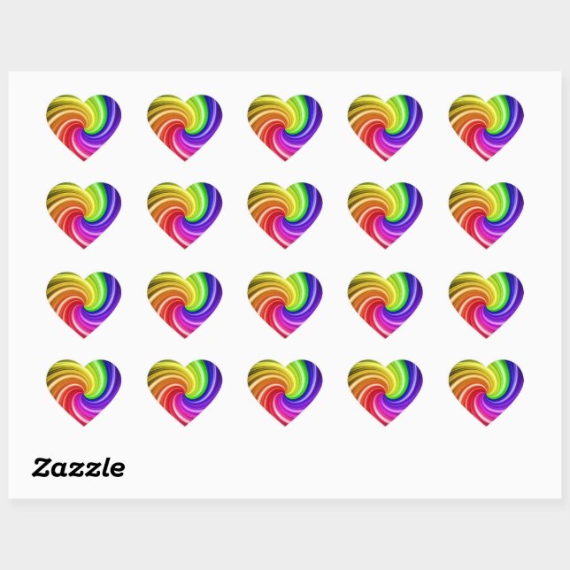 Spiral Colourful Tie Dye Rainbow Swirl Art Pattern Heart Sticker (Sheet)