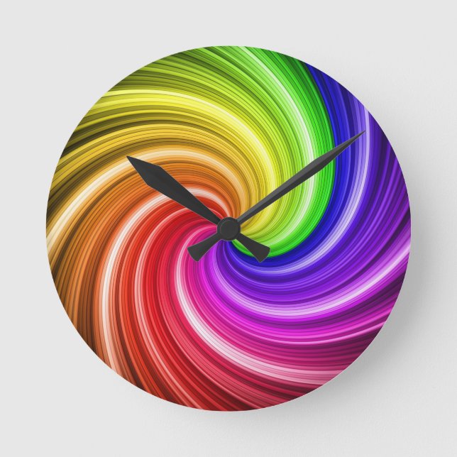 Spiral Colourful Tie Dye Rainbow Swirl Art Pattern Round Clock (Front)