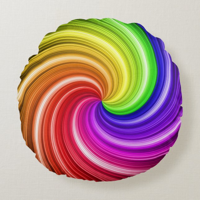 Spiral Colourful Tie Dye Rainbow Swirl Art Pattern Round Cushion (Front)