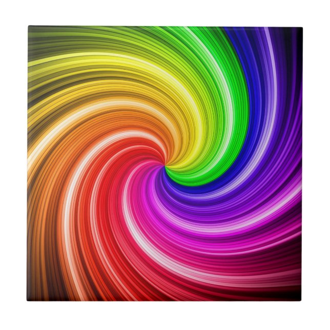 Spiral Colourful Tie Dye Rainbow Swirl Art Pattern Tile (Front)