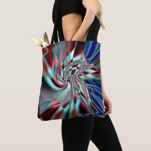 Spiral emerging from an slanted square, soft shiny tote bag (Close Up)