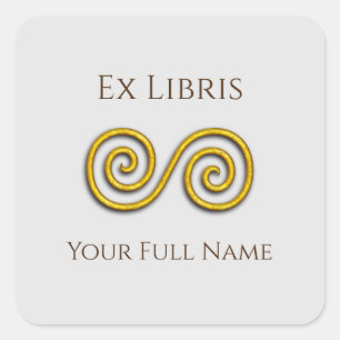 Spiral Ex Libris Bookplate, Customisable Square Sticker