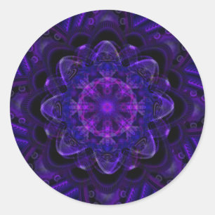 Spiral Flower Fractal Dark Purple UV Pixel Classic Round Sticker