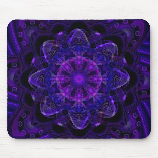 Spiral Flower Fractal Dark Purple UV Pixel Mouse Mat (Front)