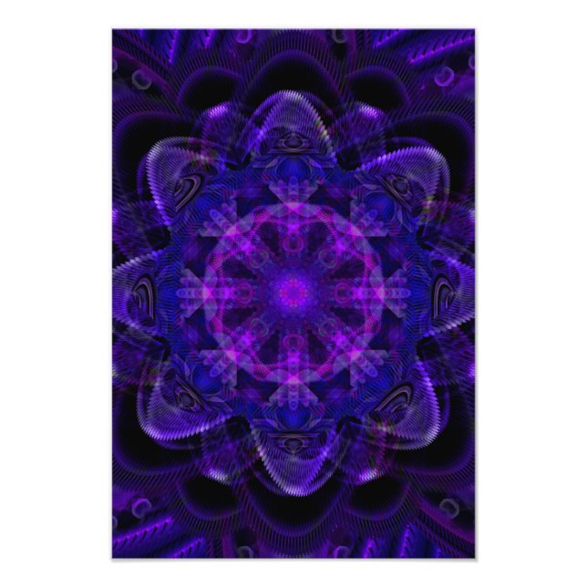 Spiral Flower Fractal Dark Purple UV Pixel Photo Print (Front)