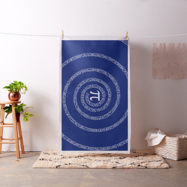 Spiral for Pi Numbers on Navy Blue Decor Fabric (In Situ)