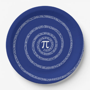 Spiral for Pi Numbers on Navy Blue Decor Paper Plate