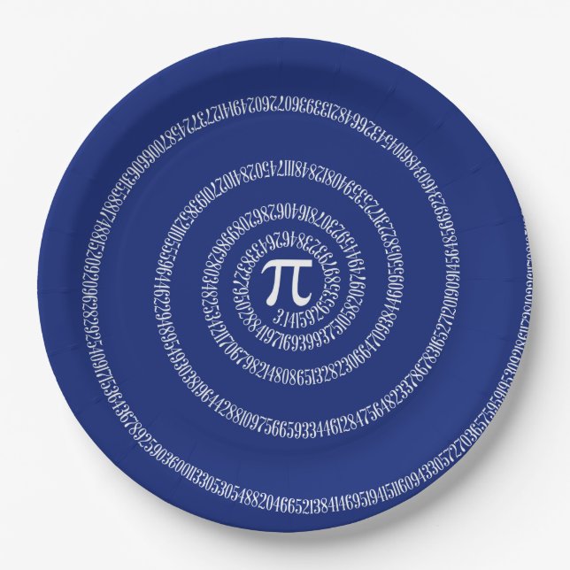 Spiral for Pi Numbers on Navy Blue Decor Paper Plate (Front)