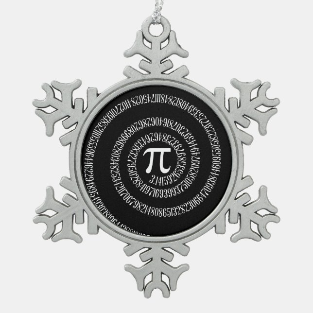Spiral for Pi on Black Style Snowflake Pewter Christmas Ornament (Front)