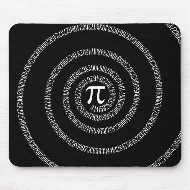 Spiral for Pi Typography on Black Mouse Mat (Front)