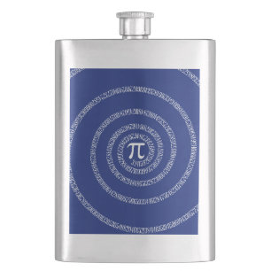 Spiral for Pi Typography on Blue Hip Flask