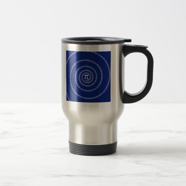 Spiral for Pi Typography on Blue Travel Mug (Right)
