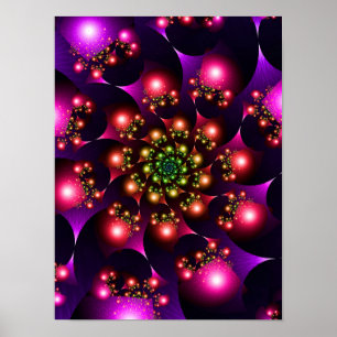 Spiral Fractal Pattern Purple Glowing Jewels Poster