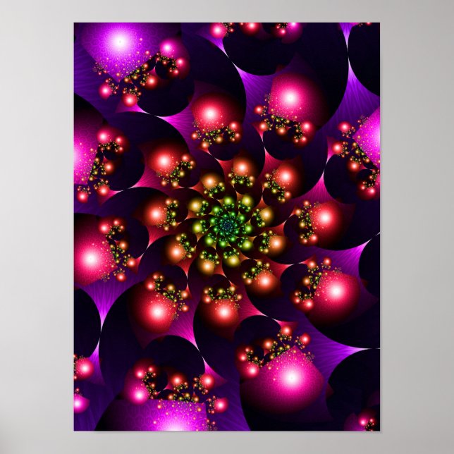 Spiral Fractal Pattern Purple Glowing Jewels Poster (Front)