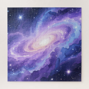Spiral Galaxy Nebula Purple Cosmic Swirl Jigsaw Puzzle