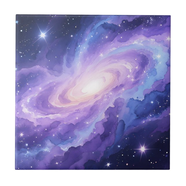 Spiral Galaxy Nebula Purple Cosmic Swirl Tile (Front)