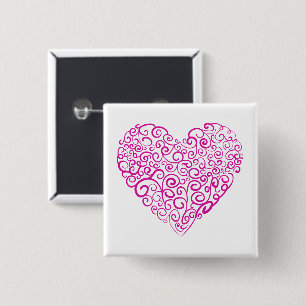 Spiral handwriting pink heart for Valentines Day 15 Cm Square Badge