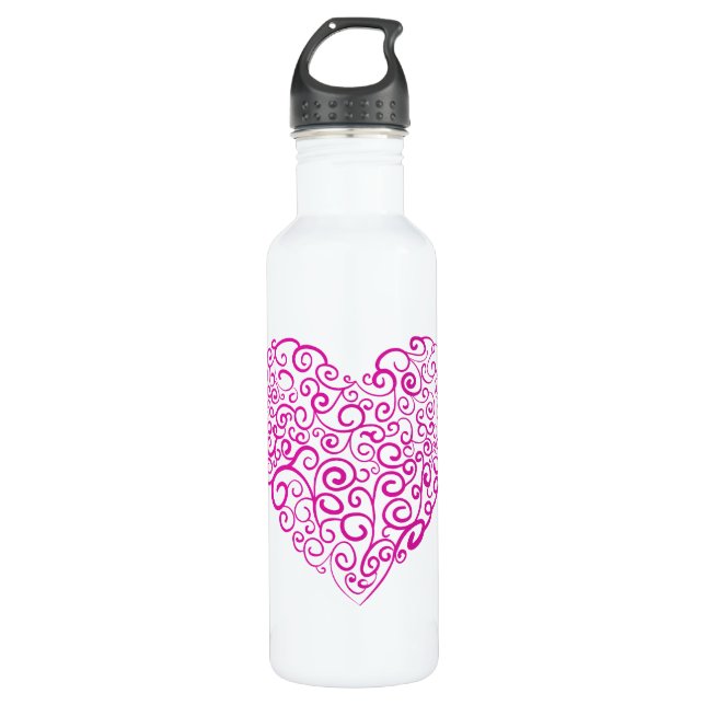 Spiral handwriting pink heart for Valentines Day 710 Ml Water Bottle (Front)