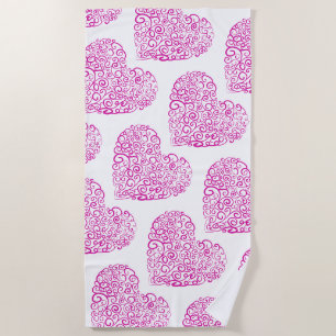 Spiral handwriting pink heart for Valentines Day Beach Towel