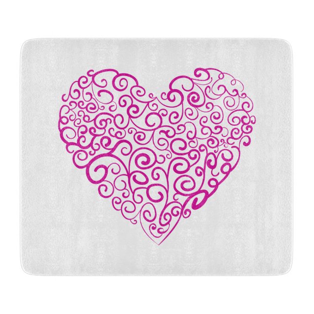 Spiral handwriting pink heart for Valentines Day Cutting Board (Front)