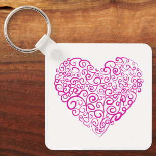 Spiral handwriting pink heart for Valentines Day Key Ring