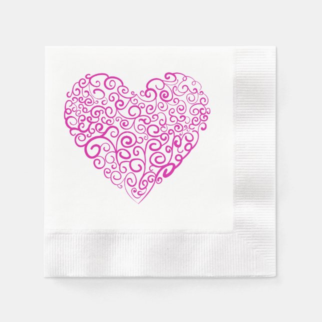 Spiral handwriting pink heart for Valentines Day Napkin (Front)