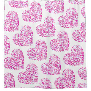 Spiral handwriting pink heart for Valentines Day Shower Curtain
