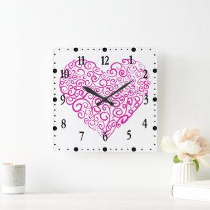 Spiral handwriting pink heart for Valentines Day Square Wall Clock