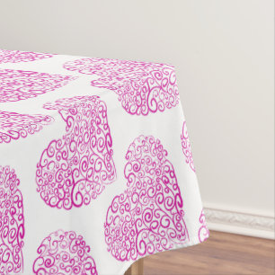 Spiral handwriting pink heart for Valentines Day Tablecloth